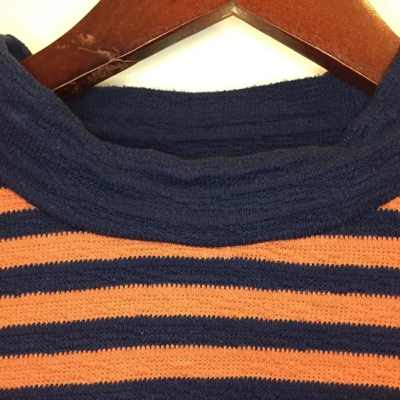 Madewell Striped Mockneck Boxy Top XXS navy blue orange shirt cotton - Picture 5 of 8
